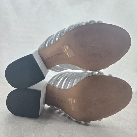 Rebecca Minkoff Block Heel Mule Sandal 7 White Dressy Strappy Open Toe Mule Shoe - Picture 8 of 11